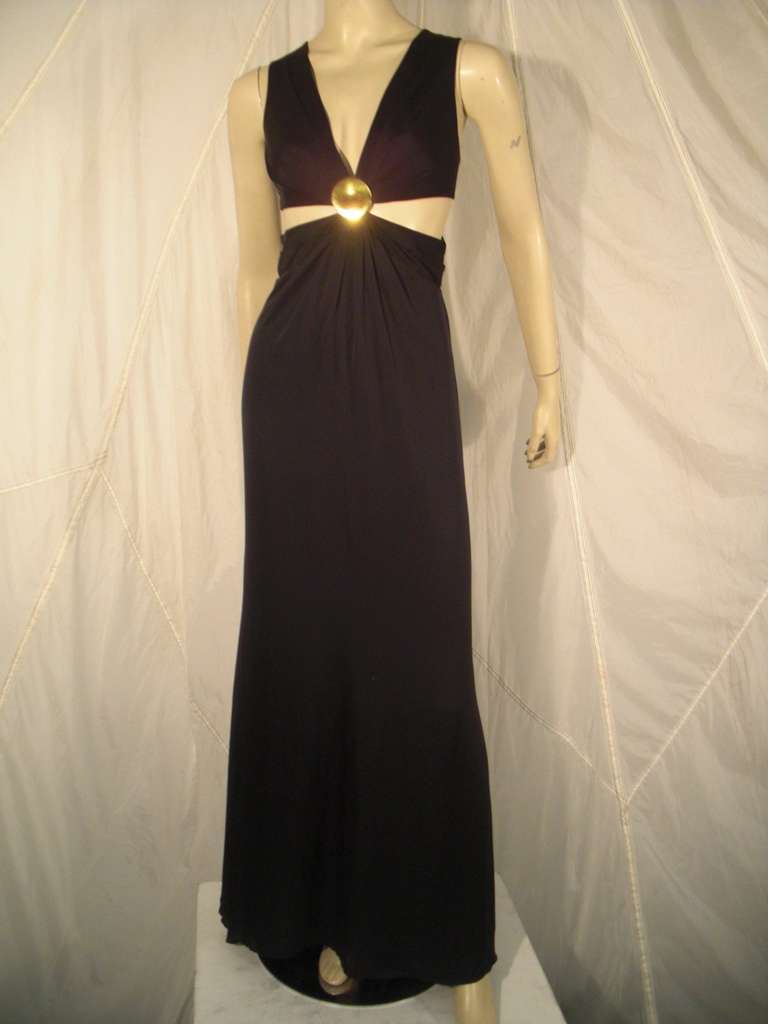 1990's Thierry Mugler Couture Black Silk Gown with Midriff Cut-outs In Excellent Condition In Gresham, OR