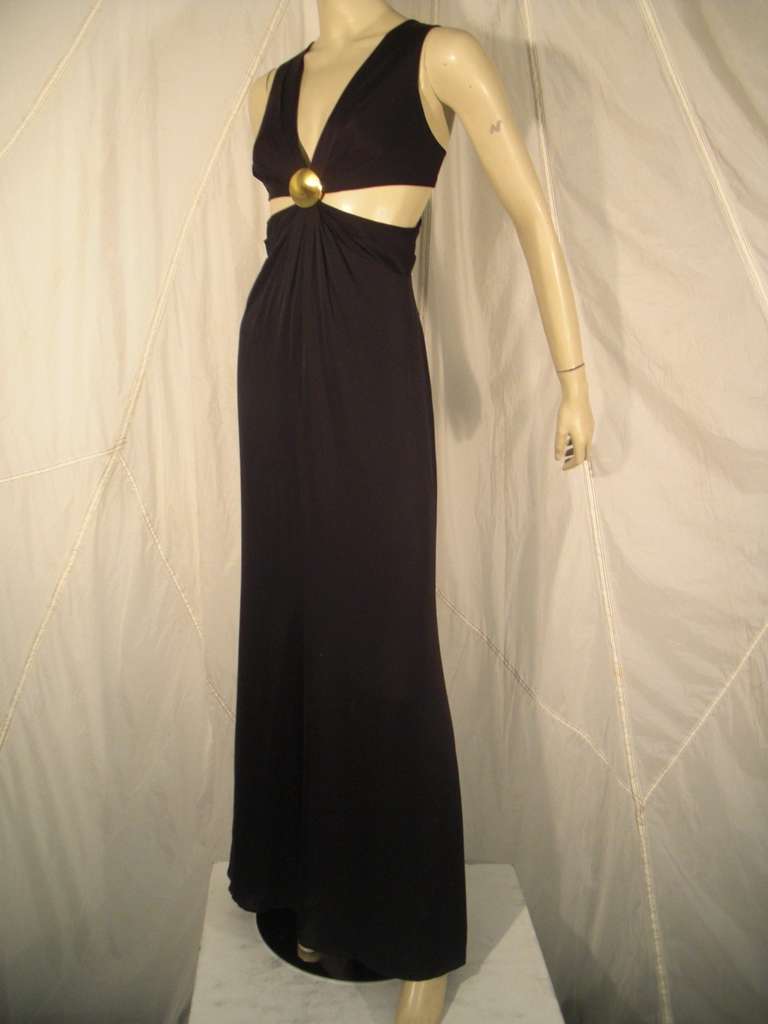 Women's 1990's Thierry Mugler Couture Black Silk Gown with Midriff Cut-outs