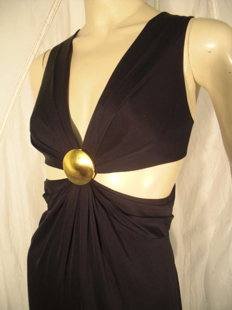 1990's Thierry Mugler Couture Black Silk Gown with Midriff Cut-outs 1
