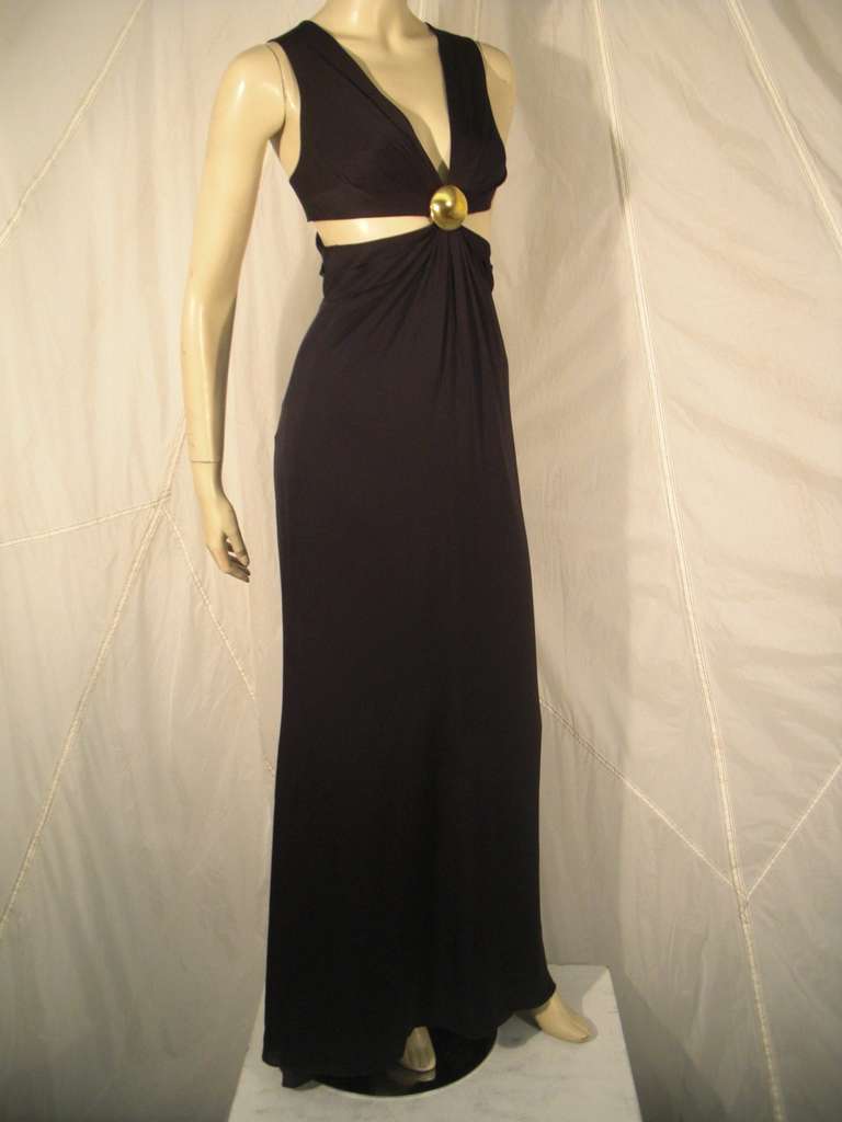 1990's Thierry Mugler Couture Black Silk Gown with Midriff Cut-outs 2