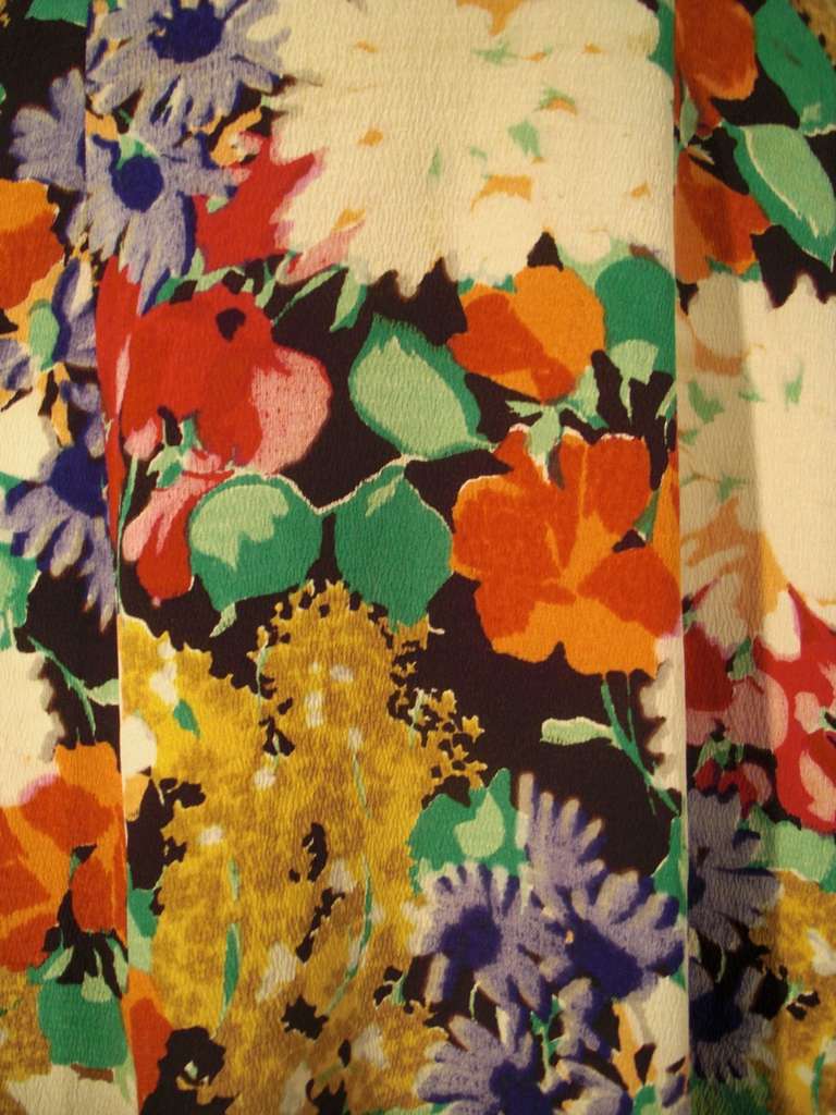 1930 Silk Floral Print Crepe Dress -- Gorgeous. Matching belt.