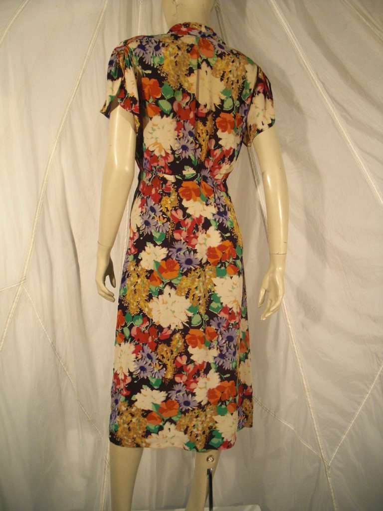Women's 1930 Silk Floral Print Crepe Dress