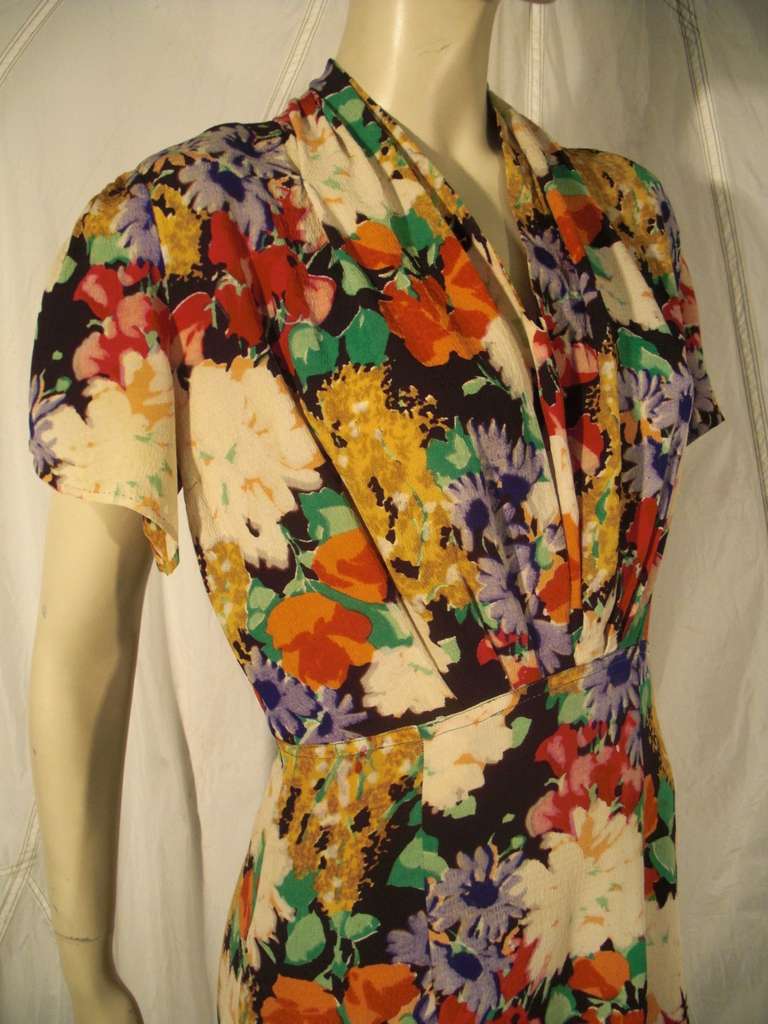1930 Silk Floral Print Crepe Dress 4