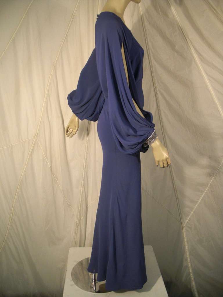 1930's Indigo Evening Gown w/ Dramatic Open Balloon Sleeves at 1stDibs ...