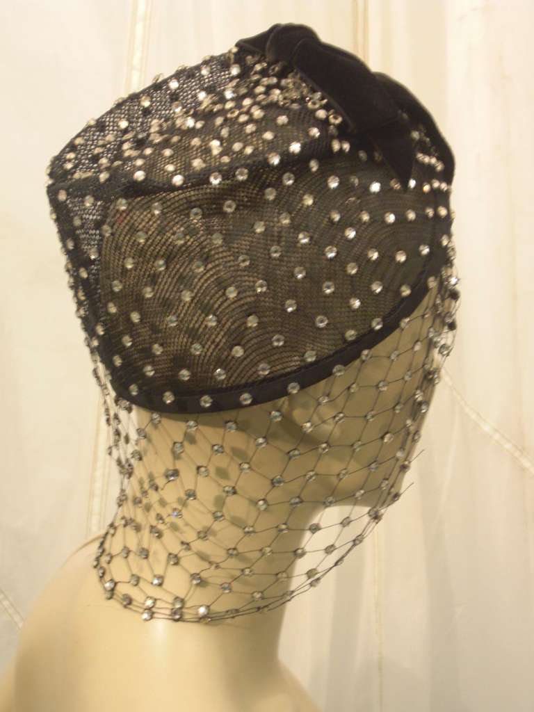 Women's 1950s Custom Made Hat w/ Rhinestone Veil -- Made For Yma Sumac