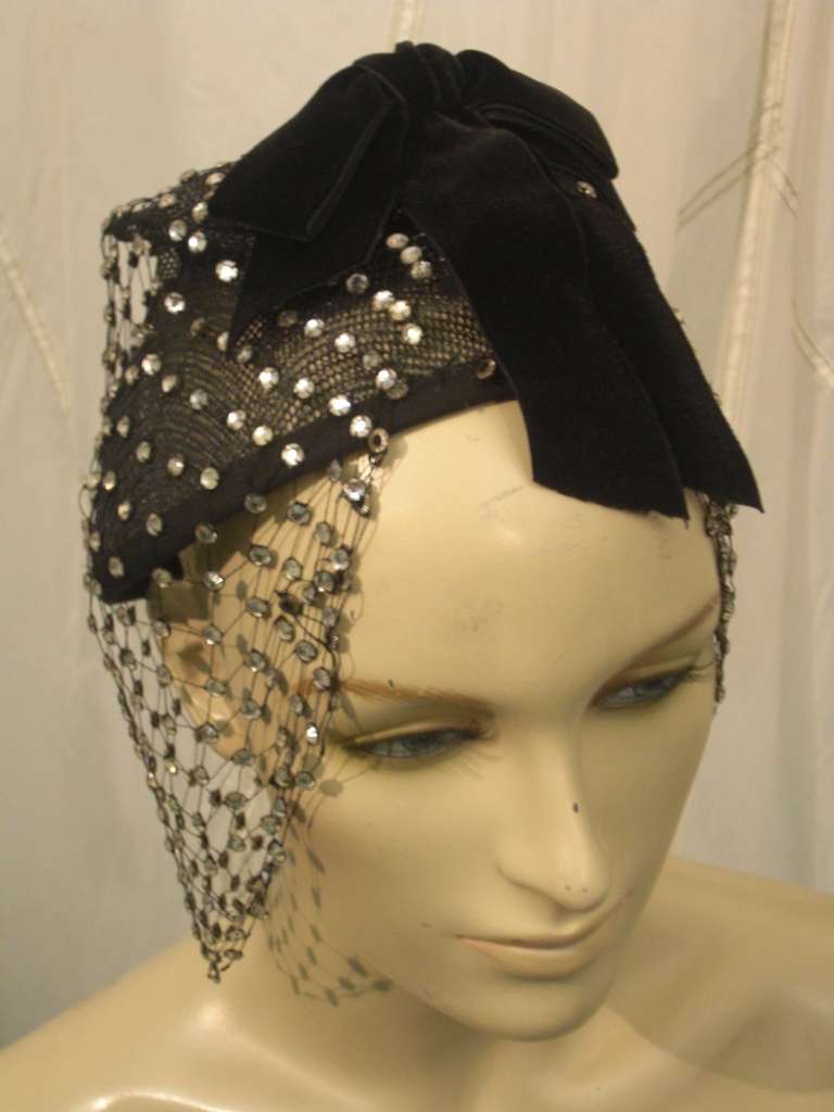 1950s Custom Made Hat w/ Rhinestone Veil -- Made For Yma Sumac