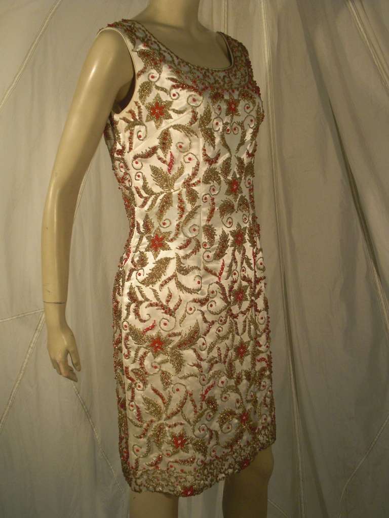 Women's 1960s All-Over Beaded Silk Satin Sheath Dress
