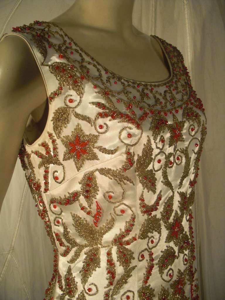 1960s All-Over Beaded Silk Satin Sheath Dress 1