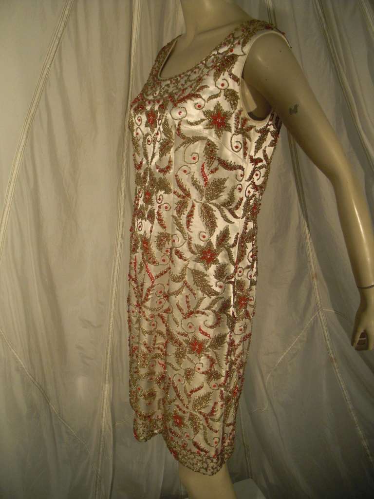 1960s All-Over Beaded Silk Satin Sheath Dress 3