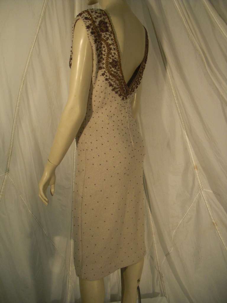 Women's 1960s Gene Shelley Wool Knit Bronzed Beaded Cocktail Dress