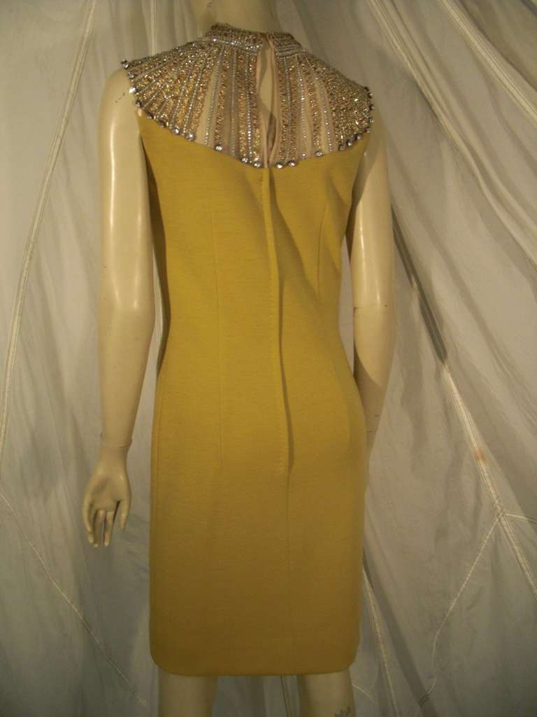 1960s Mr. Blackwell Wool Knit Cocktail Dress w/Egyptian Revival Jeweled Collar In New Condition In Gresham, OR