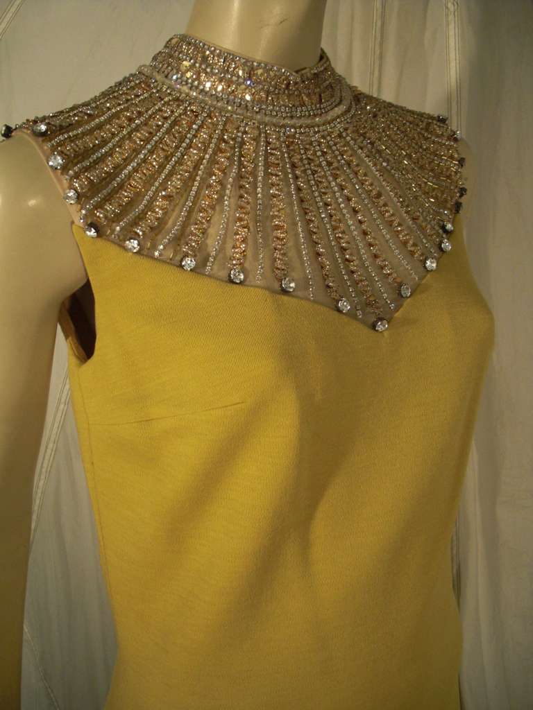 1960s Mr. Blackwell Wool Knit Cocktail Dress w/Egyptian Revival Jeweled Collar 2