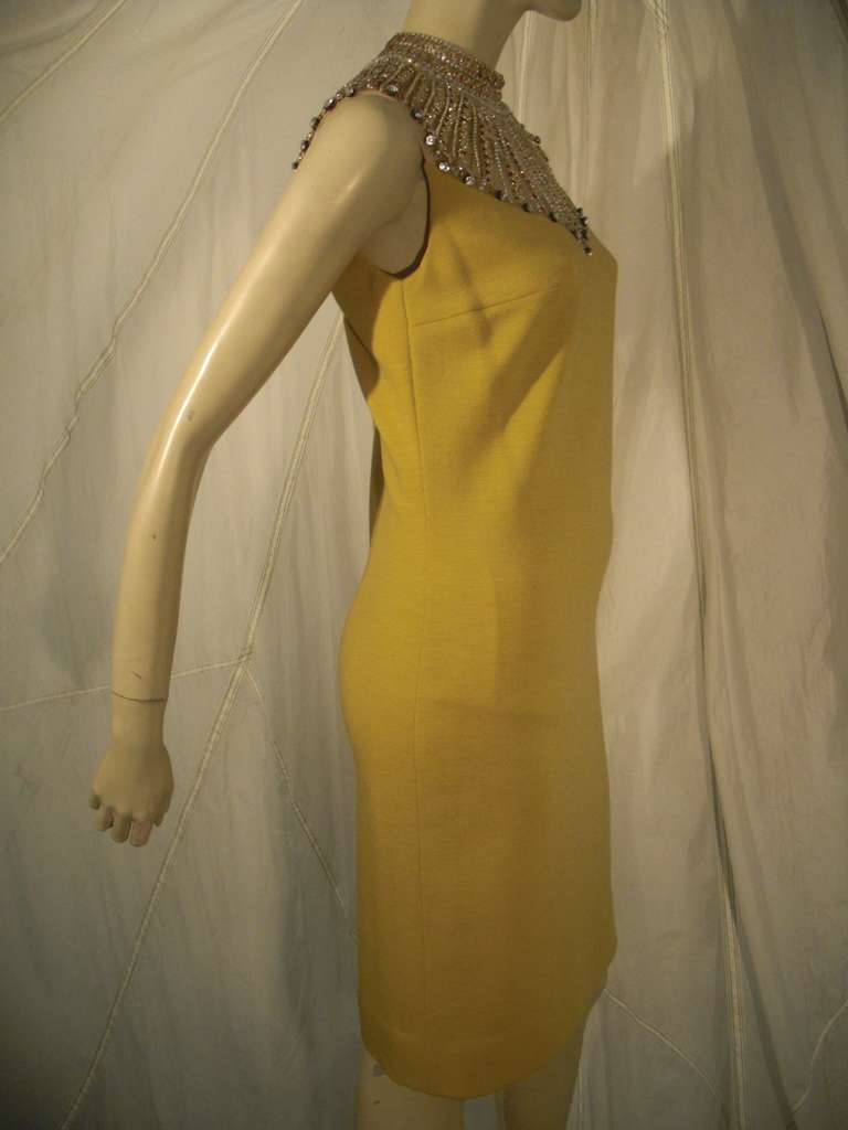1960s Mr. Blackwell Wool Knit Cocktail Dress w/Egyptian Revival Jeweled Collar 3