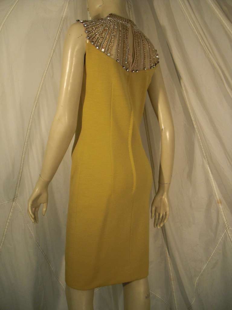 1960s Mr. Blackwell Wool Knit Cocktail Dress w/Egyptian Revival Jeweled Collar 4