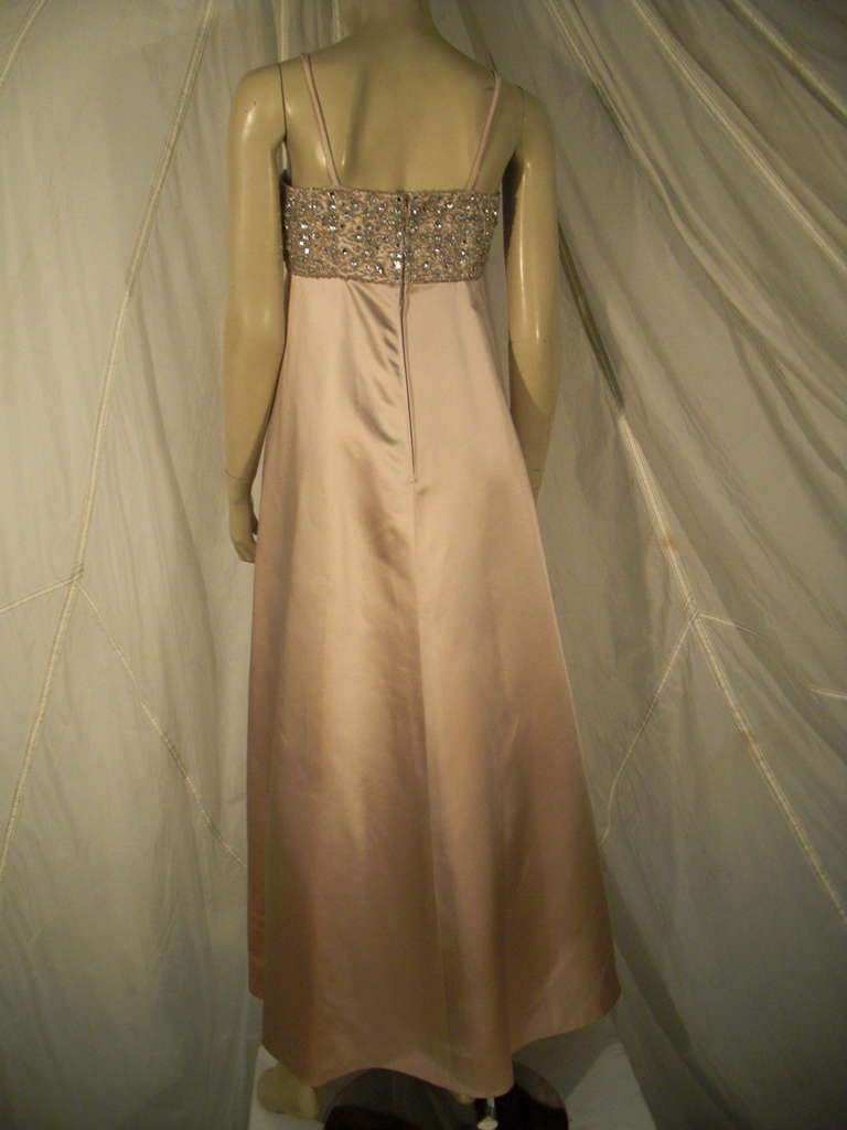Brown 1960s Malcolm Starr Beaded Bandeau Empire Silk Satin Gown