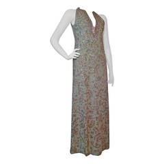 Stunning 1960s Beaded and Sequined Sleeveless Silk Gown in Mint and Coral 10