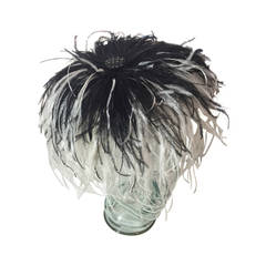 1950s Black and White Ostrich Feather Hat Attributed To William J. 10