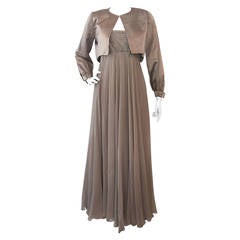 1960s Malcolm Starr 2-Piece Strapless Chiffon Gown and Satin Cropped Jacket 5