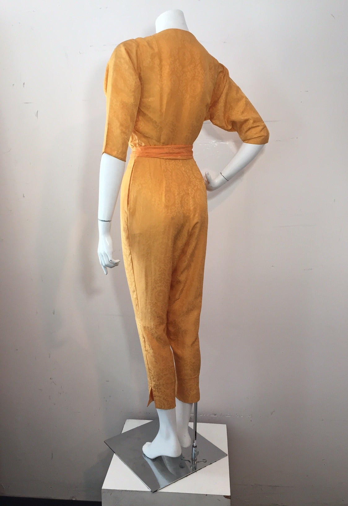 1960s Dynasty 2-Piece Jacquard Dragon Patterned Jumpsuit w/ Vest (Braun)
