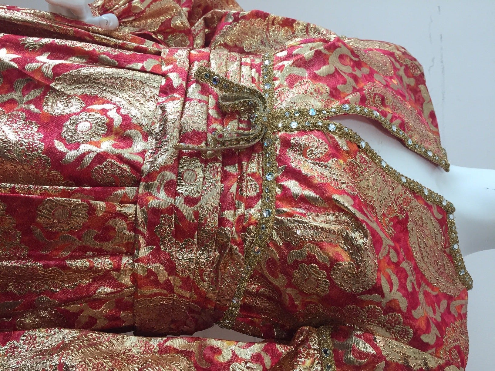 1960s Rizkallah for Malcolm Starr Lame Brocade Empire Gown w/ Rhinestones 2