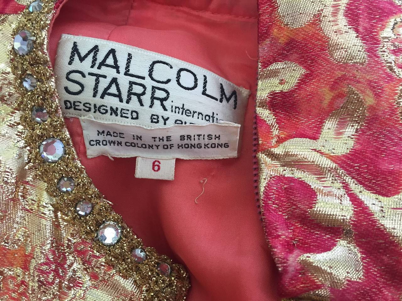 1960s Rizkallah for Malcolm Starr Lame Brocade Empire Gown w/ Rhinestones 4