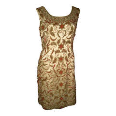 1960s All-Over Beaded Silk Satin Sheath Dress