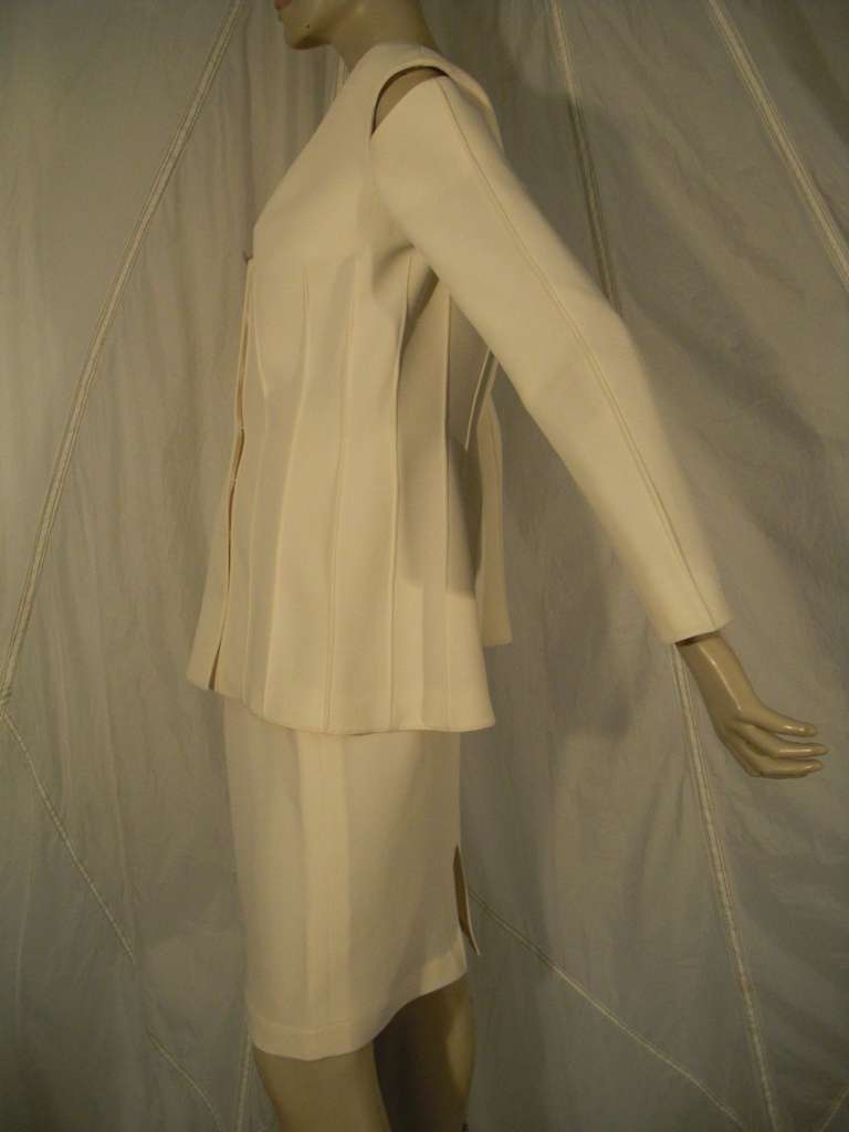 1990s Thierry Mugler Cream Skirt Suit w/ Peek a Boo Shoulders and Seaming 4