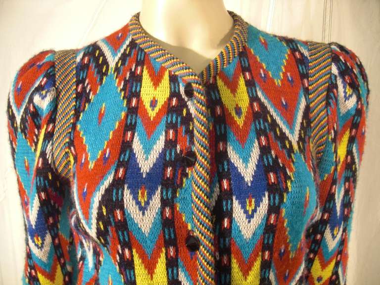 Yves Saint Laurent Ikat Pattern Knit Jacket with Peplum - Unlabeled. In Excellent Condition In Gresham, OR