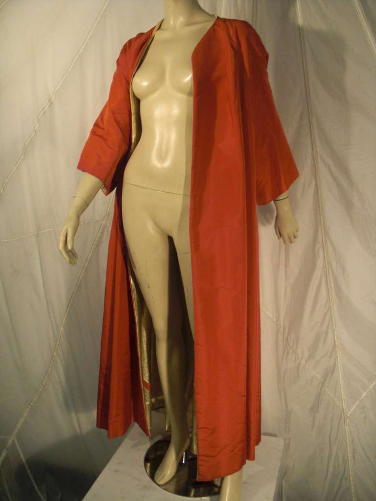 Women's 1950s Gold Lame and Orange Opera Coat Made for Sophie Tucker