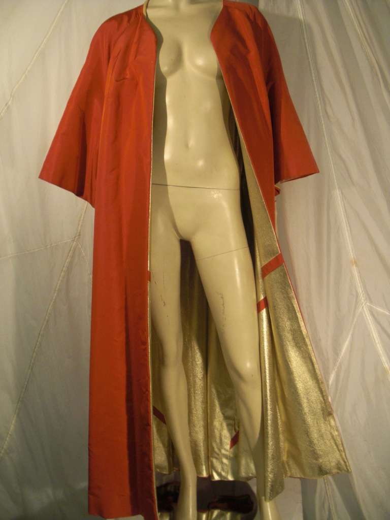 1950s Gold Lame and Orange Opera Coat Made for Sophie Tucker 3