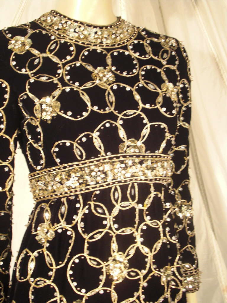 Women's 1960s Malcolm Starr Black Cocktail Dress with Elaborate Gold Embroidery