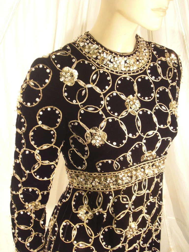 1960s Malcolm Starr Black Cocktail Dress with Elaborate Gold Embroidery 1