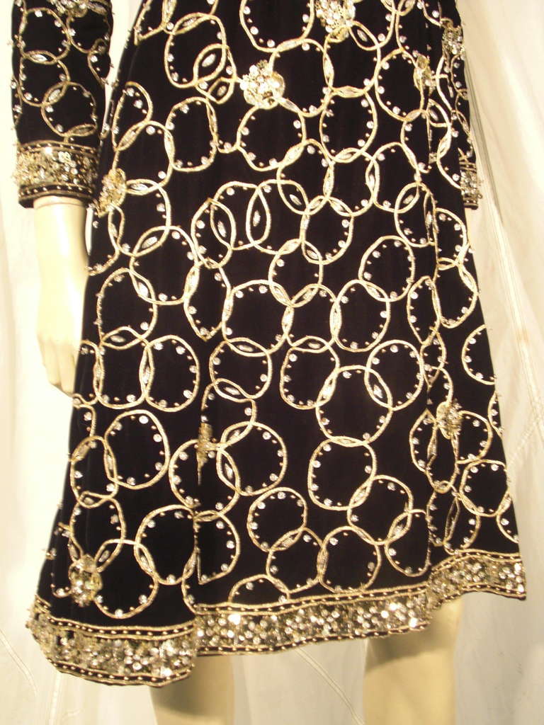 1960s Malcolm Starr Black Cocktail Dress with Elaborate Gold Embroidery 2