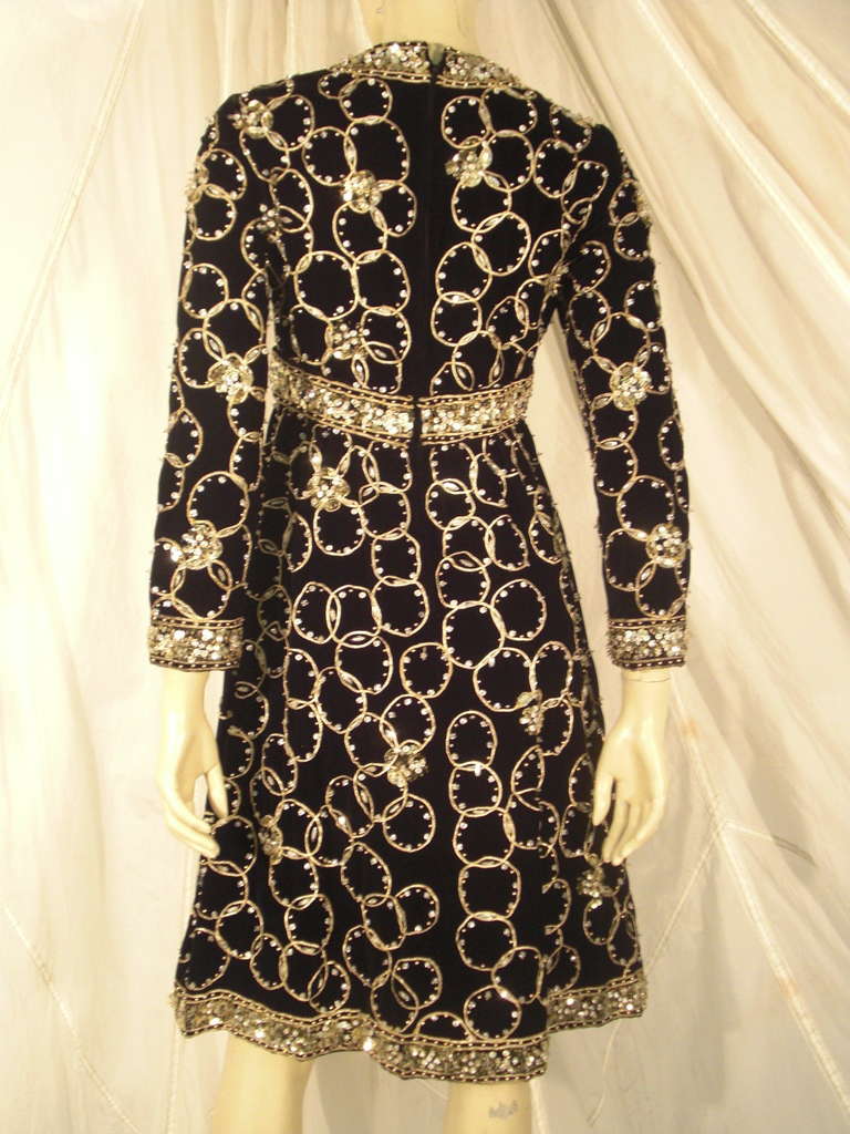 1960s Malcolm Starr Black Cocktail Dress with Elaborate Gold Embroidery 4