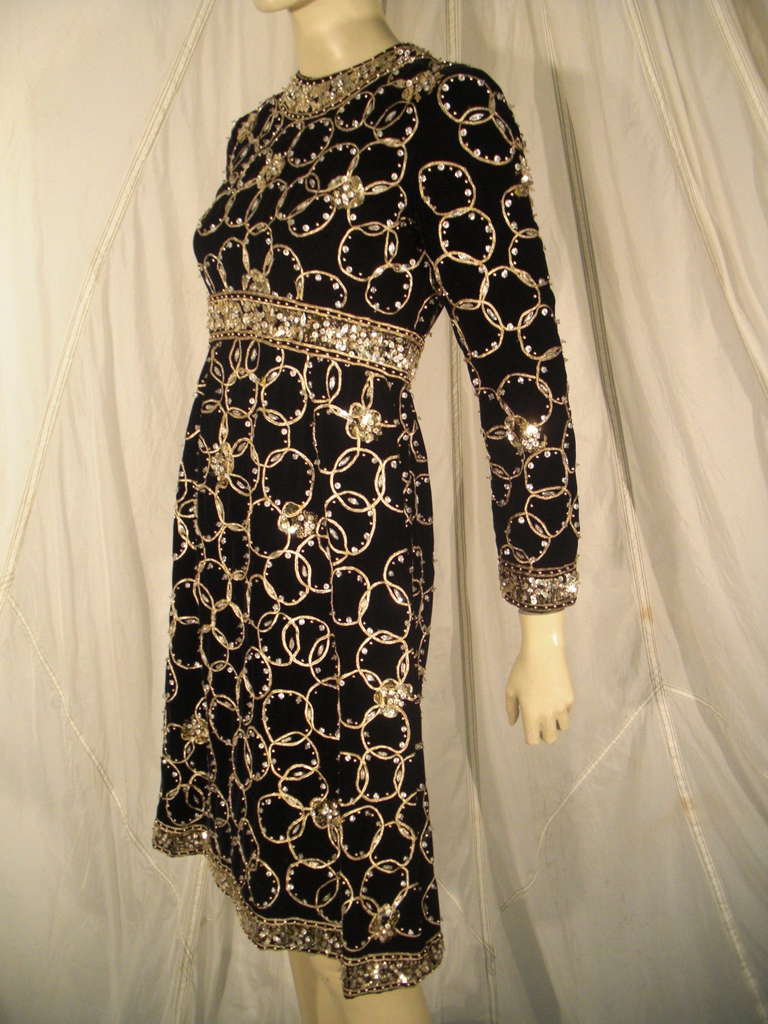 1960s Malcolm Starr Black Cocktail Dress with Elaborate Gold Embroidery 5