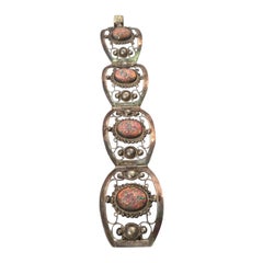 1940s Sterling Silver Mexican Bracelet w/ Glass "Opals"