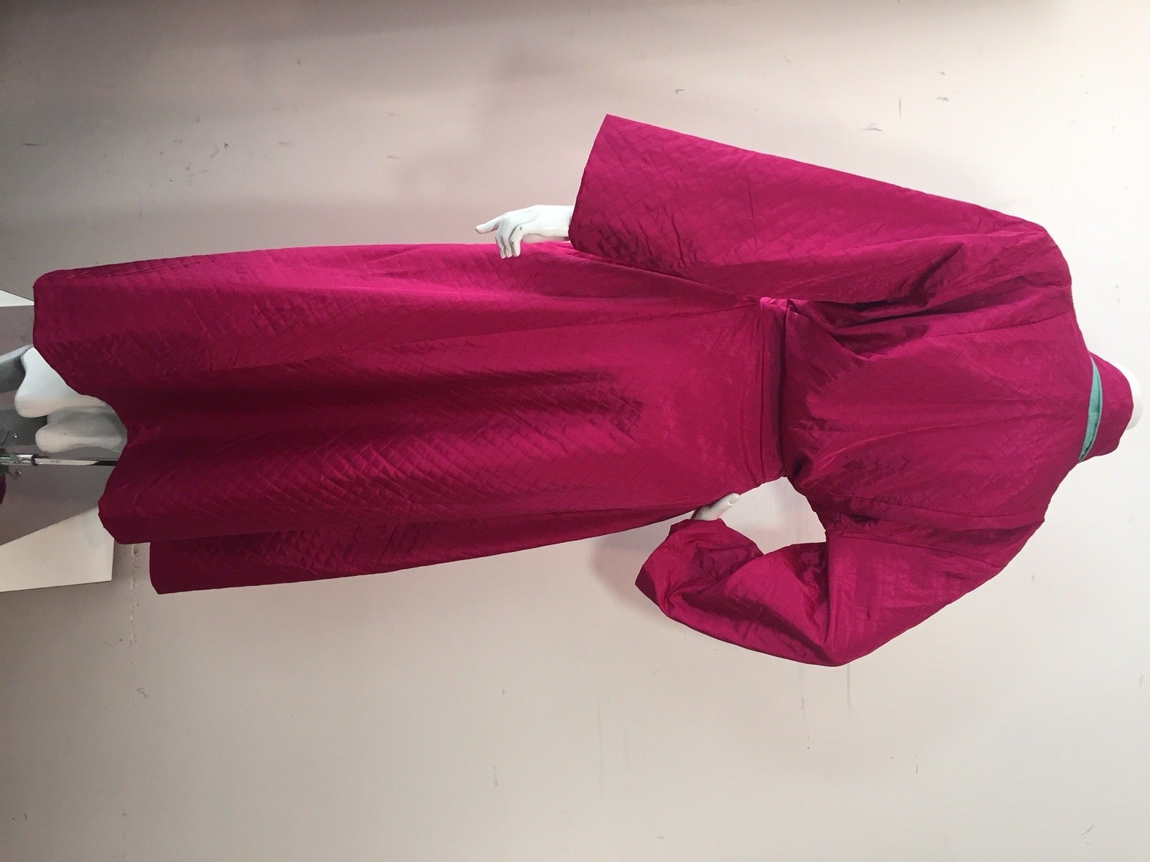 1950s Never-Worn Fuchsia and Mint Green Quilted Robe. 1