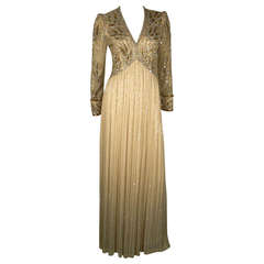 1970s Bob Mackie Silk Beaded Evening Gown