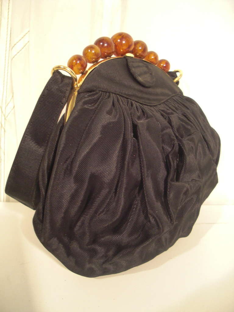 1940s Koret Moire Evening Bag With Faux Amber Beads In Excellent Condition In Gresham, OR