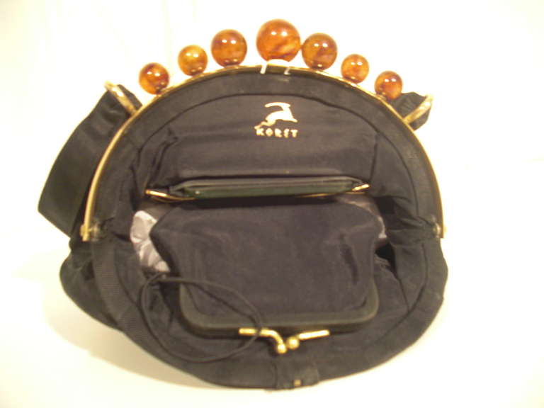 1940s Koret Moire Evening Bag With Faux Amber Beads 1