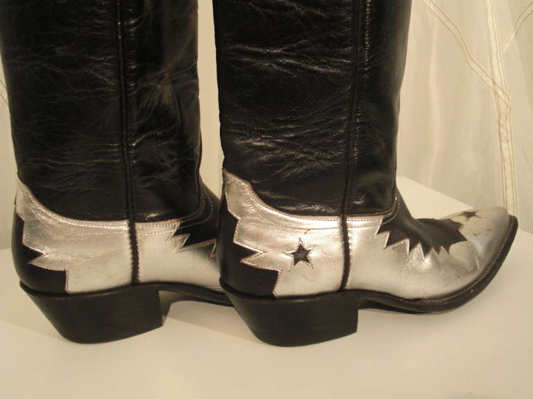 1980s Black Leather Western Riding Boot w/ Silver Leather Embellishment 3
