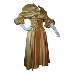 1950s Gold Silk Satin Strapless Dress and Jacket Ensemble