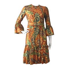 1960s Roger Milot for Fred Perlberg Lame Brocade Ruffle-Hem Cocktail Dress 6