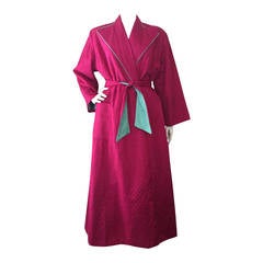Retro 1950s Never-Worn Fuchsia and Mint Green Quilted Robe.