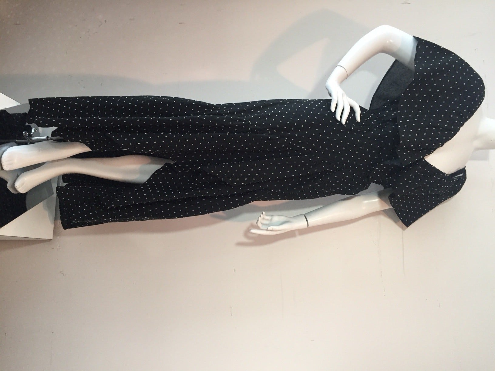 Women's 1970s Halston Ruffled Wrap Cotton Silk Polka Dot Gown