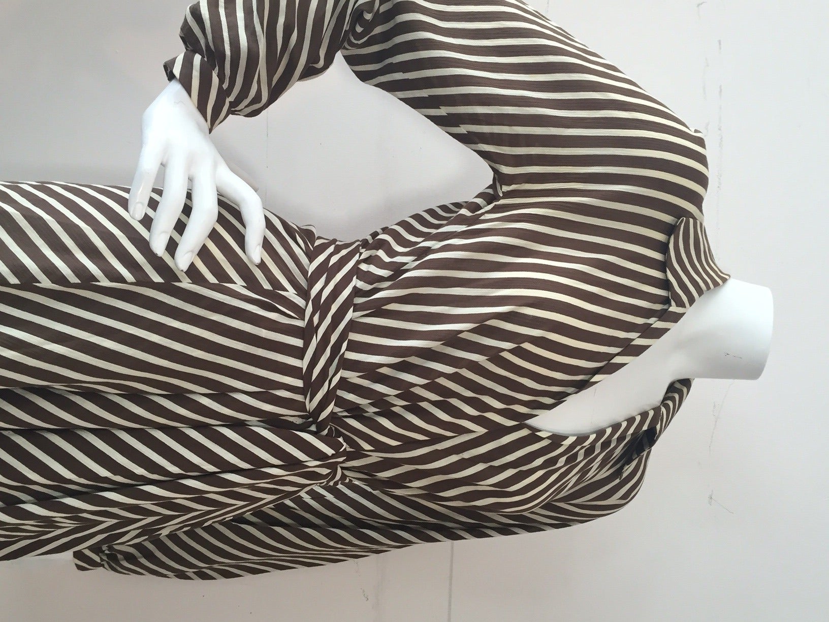 1970s Halston Cotton Voile Striped Wrap Dress In Excellent Condition In Gresham, OR