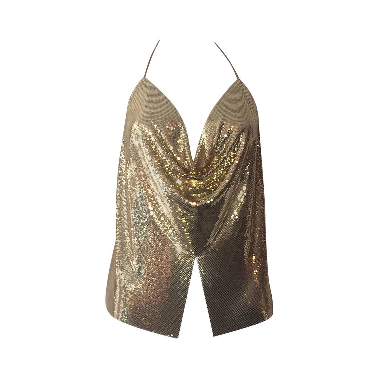 1970s Whiting and Davis Gold-Toned Metal Mesh Halter Top