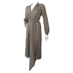 Vintage 1970s Halston Cotton Voile Striped Wrap Dress