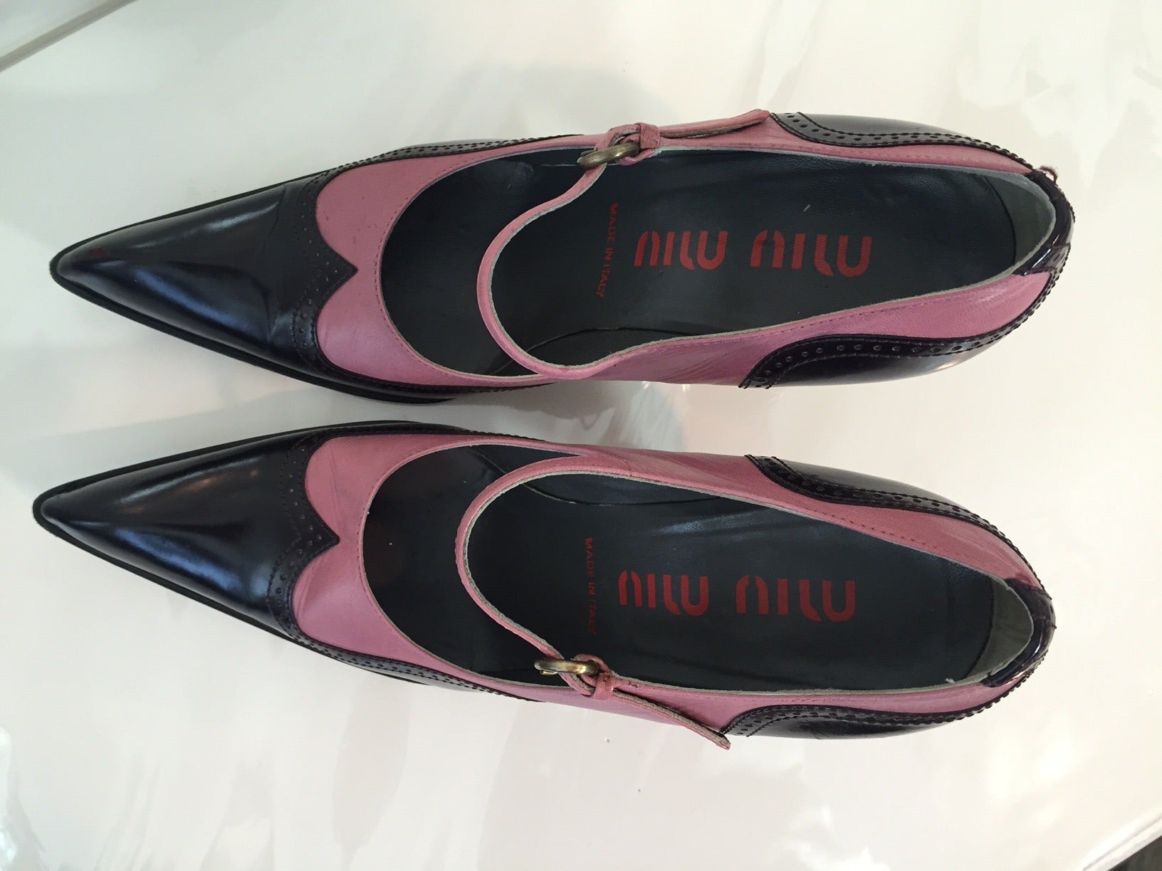 Miu Miu Pink and Black Mary Jane Spectator Pumps In Excellent Condition In Gresham, OR