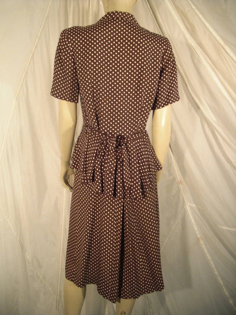 Women's 1940s 2-Piece Rayon Brown and White Polka Dot  Day Suit